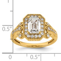 14K Yellow Gold 1.88 Carat Certified Lab Grown Diamond VS+ F+ Emerald Center Complete Fancy Halo Textured Engagement Ring view 4