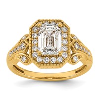 14K Yellow Gold 1.88 Carat Certified Lab Grown Diamond VS+ F+ Emerald Center Complete Fancy Halo Textured Engagement Ring view 1
