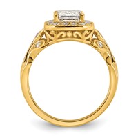 14K Yellow Gold 2.50 Carat Certified Lab Grown Diamond VS+ F+ Emerald Center Complete Fancy Halo Textured Engagement Ring view 2