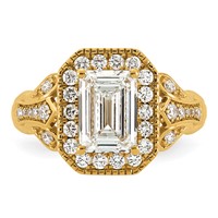 14K Yellow Gold 2.50 Carat Certified Lab Grown Diamond VS+ F+ Emerald Center Complete Fancy Halo Textured Engagement Ring view 4