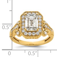 14K Yellow Gold 2.50 Carat Certified Lab Grown Diamond VS+ F+ Emerald Center Complete Fancy Halo Textured Engagement Ring view 3