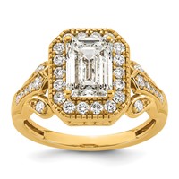 14K Yellow Gold 2.50 Carat Certified Lab Grown Diamond VS+ F+ Emerald Center Complete Fancy Halo Textured Engagement Ring view 1