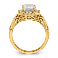 14K Yellow Gold 3.12 Carat Certified Lab Grown Diamond VS+ F+ Emerald Center Complete Fancy Halo Textured Engagement Ring view 2