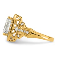 14K Yellow Gold 3.12 Carat Certified Lab Grown Diamond VS+ F+ Emerald Center Complete Fancy Halo Textured Engagement Ring view 3
