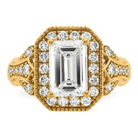 14K Yellow Gold 3.12 Carat Certified Lab Grown Diamond VS+ F+ Emerald Center Complete Fancy Halo Textured Engagement Ring view 4