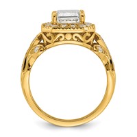 14K Yellow Gold 3.75 Carat Certified Lab Grown Diamond VS+ F+ Emerald Center Complete Fancy Halo Textured Engagement Ring view 2