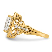 14K Yellow Gold 3.75 Carat Certified Lab Grown Diamond VS+ F+ Emerald Center Complete Fancy Halo Textured Engagement Ring view 3