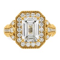 14K Yellow Gold 3.75 Carat Certified Lab Grown Diamond VS+ F+ Emerald Center Complete Fancy Halo Textured Engagement Ring view 4