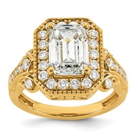 14K Yellow Gold 3.75 Carat Certified Lab Grown Diamond VS+ F+ Emerald Center Complete Fancy Halo Textured Engagement Ring view 1