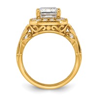14K Yellow Gold 4.33 Carat Certified Lab Grown Diamond VS+ F+ Emerald Center Complete Fancy Halo Textured Engagement Ring view 2