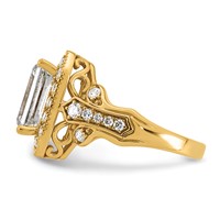14K Yellow Gold 4.33 Carat Certified Lab Grown Diamond VS+ F+ Emerald Center Complete Fancy Halo Textured Engagement Ring view 3