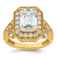 14K Yellow Gold 4.33 Carat Certified Lab Grown Diamond VS+ F+ Emerald Center Complete Fancy Halo Textured Engagement Ring view 1