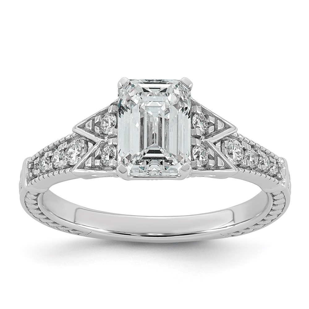 14K White Gold Certified Emerald Center Lab Grown Diamond VS+ F+ Engagement Ring
