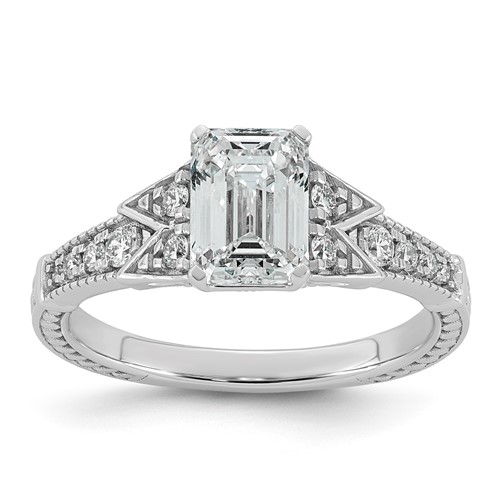 14K White Gold Certified Emerald Center Lab Grown Diamond VS+ F+ Engagement Ring