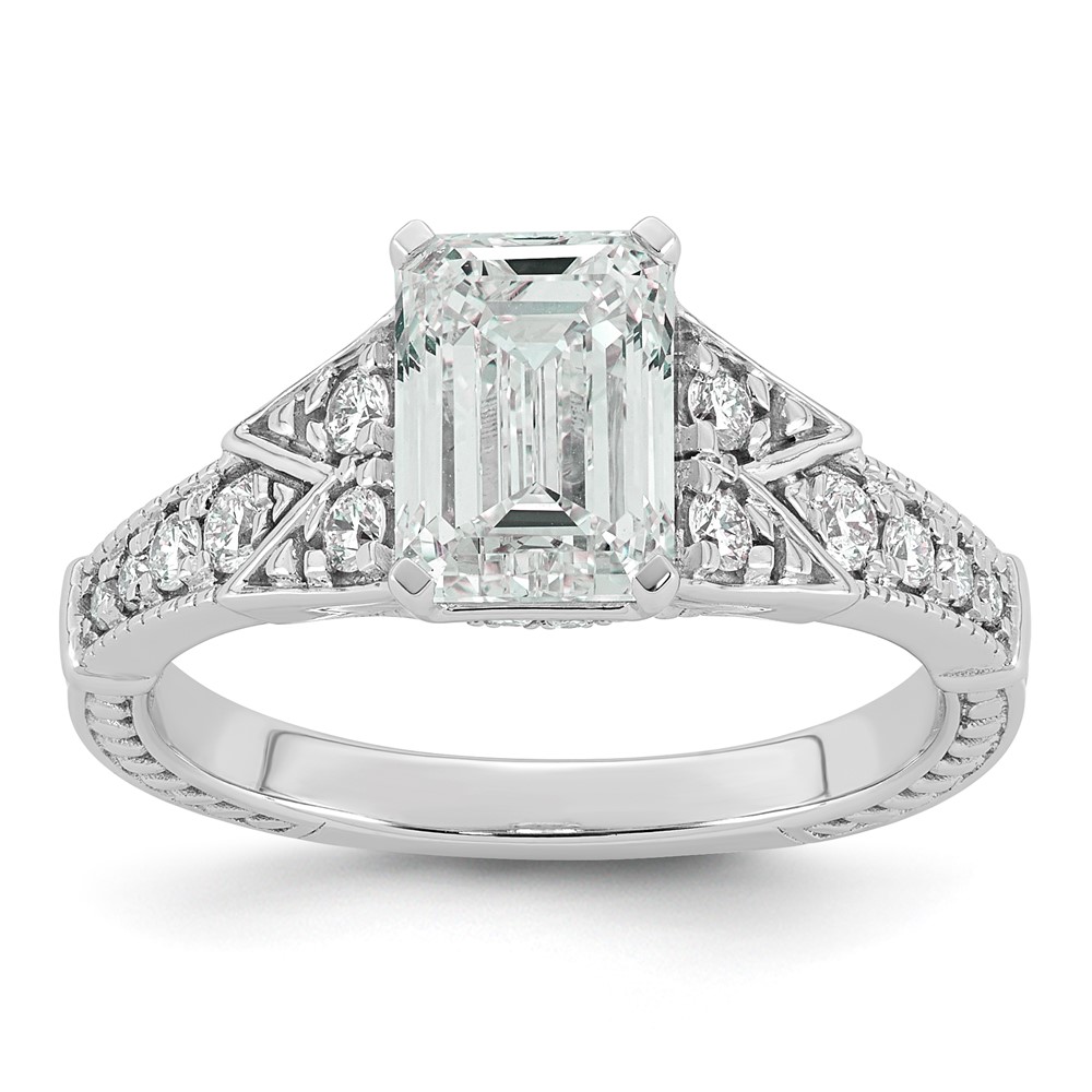 14K White Gold Certified Emerald Center Lab Grown Diamond VS+ F+ Engagement Ring