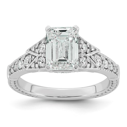 14K White Gold Certified Emerald Center Lab Grown Diamond VS+ F+ Engagement Ring