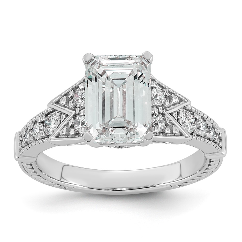 14K White Gold Certified Emerald Center Lab Grown Diamond VS+ F+ Engagement Ring