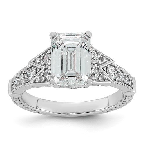 14K White Gold Certified Emerald Center Lab Grown Diamond VS+ F+ Engagement Ring