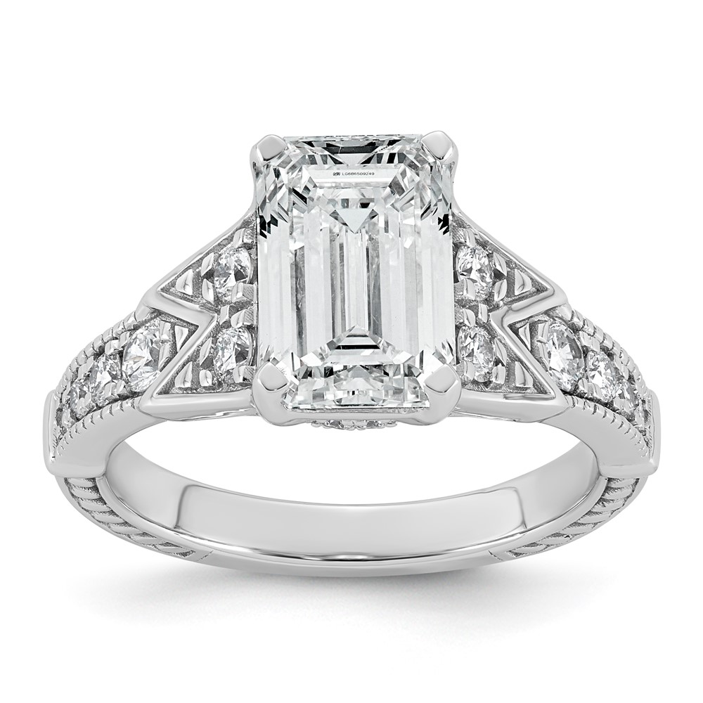 14K White Gold Certified Emerald Center Lab Grown Diamond VS+ F+ Engagement Ring