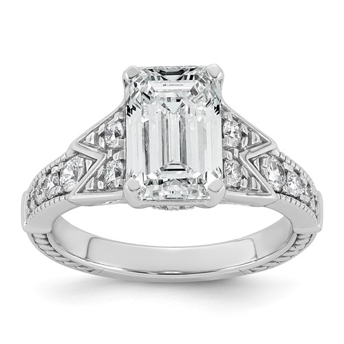 14K White Gold Certified Emerald Center Lab Grown Diamond VS+ F+ Engagement Ring
