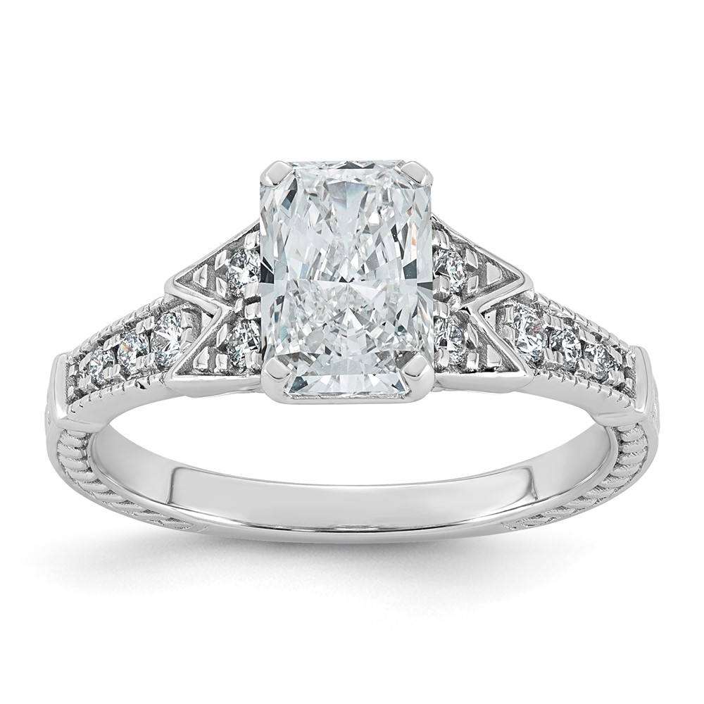 14K White Gold Certified Rectangular-cut Center Lab Grown Diamond VS+ F+ Engagement R