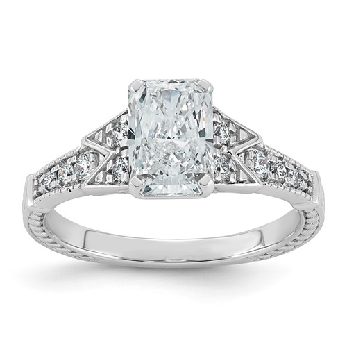 14K White Gold Certified Rectangular-cut Center Lab Grown Diamond VS+ F+ Engagement R