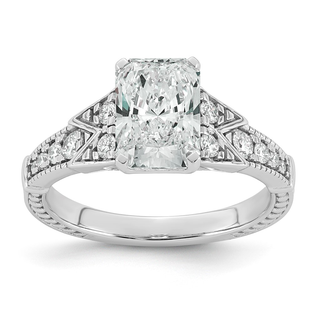 14K White Gold Certified Rectangular-cut Center Lab Grown Diamond VS+ F+ Engagement R