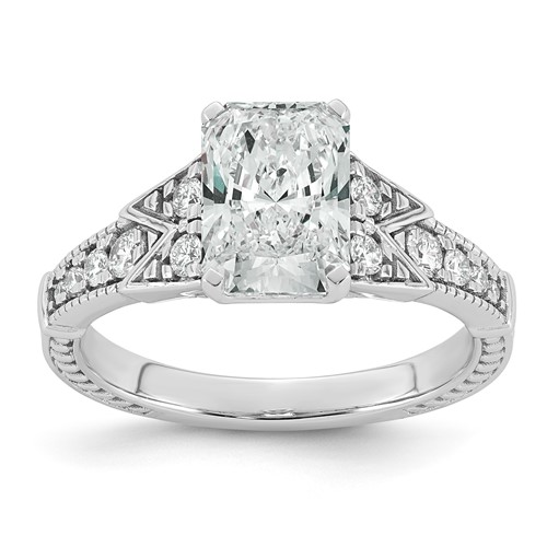 14K White Gold Certified Rectangular-cut Center Lab Grown Diamond VS+ F+ Engagement R