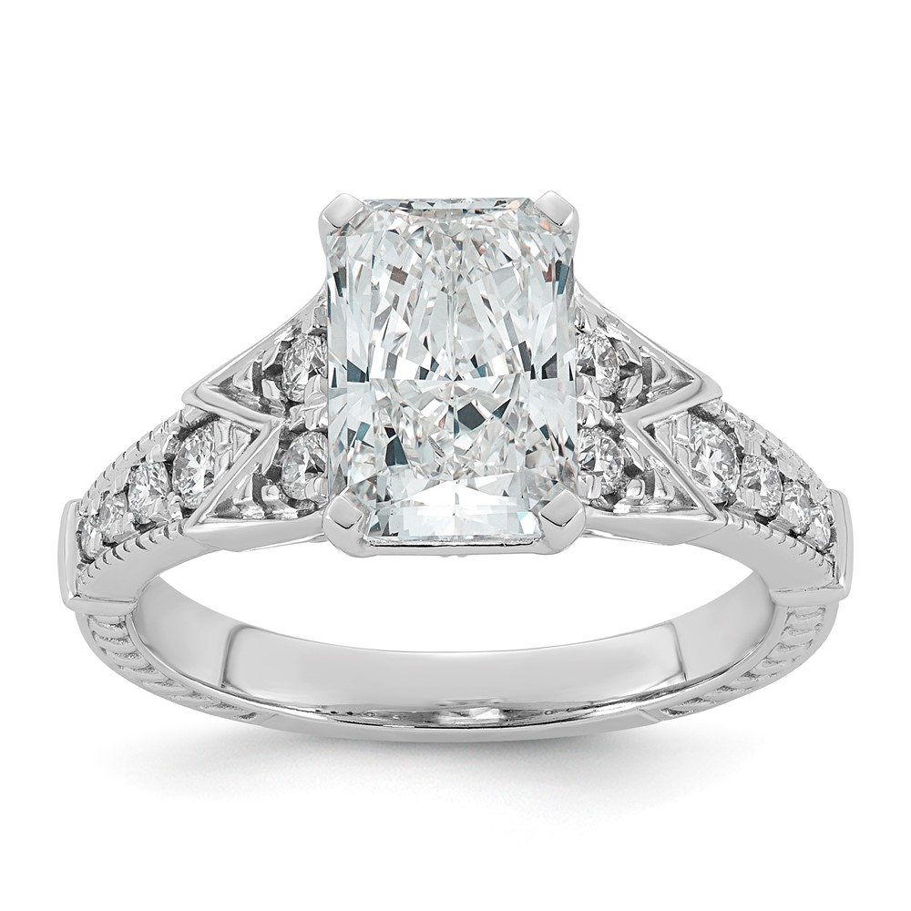 14K White Gold Certified Rectangular-cut Center Lab Grown Diamond VS+ F+ Engagement R