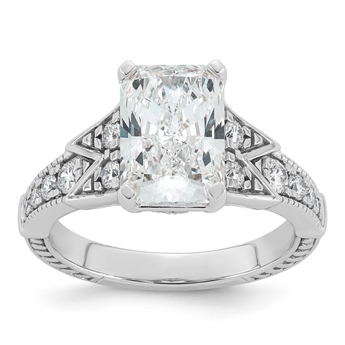 14K White Gold Certified Rectangular-cut Center Lab Grown Diamond VS+ F+ Engagement R
