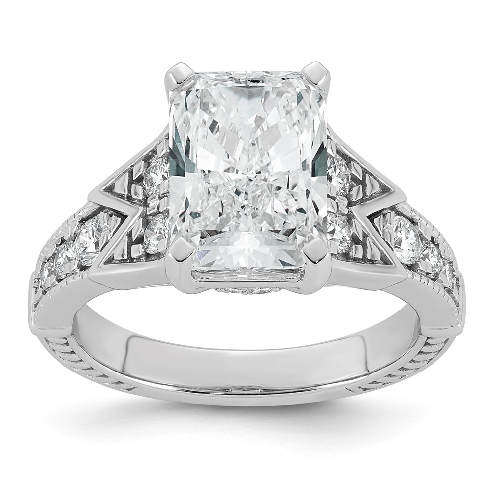 14K White Gold Certified Rectangular-cut Center Lab Grown Diamond VS+ F+ Engagement R