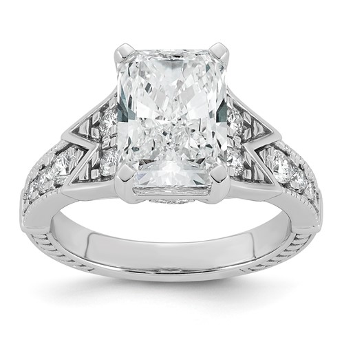 14K White Gold Certified Rectangular-cut Center Lab Grown Diamond VS+ F+ Engagement R
