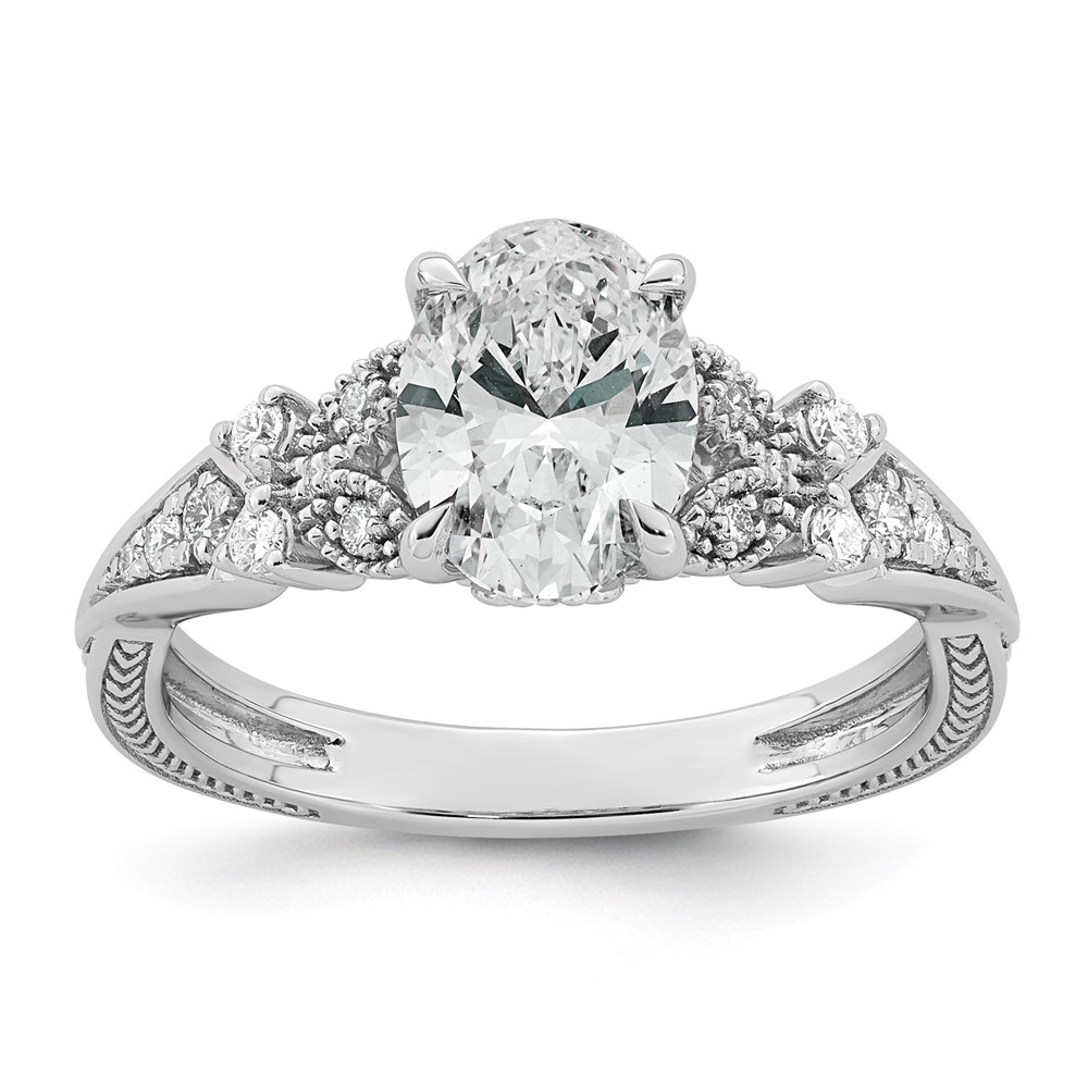 14K White Gold Certified Oval Center Lab Grown Diamond VS+ F+ Engagement Ring