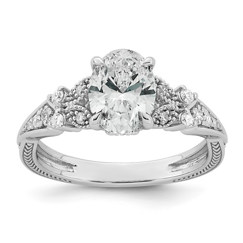 14K White Gold Certified Oval Center Lab Grown Diamond VS+ F+ Engagement Ring