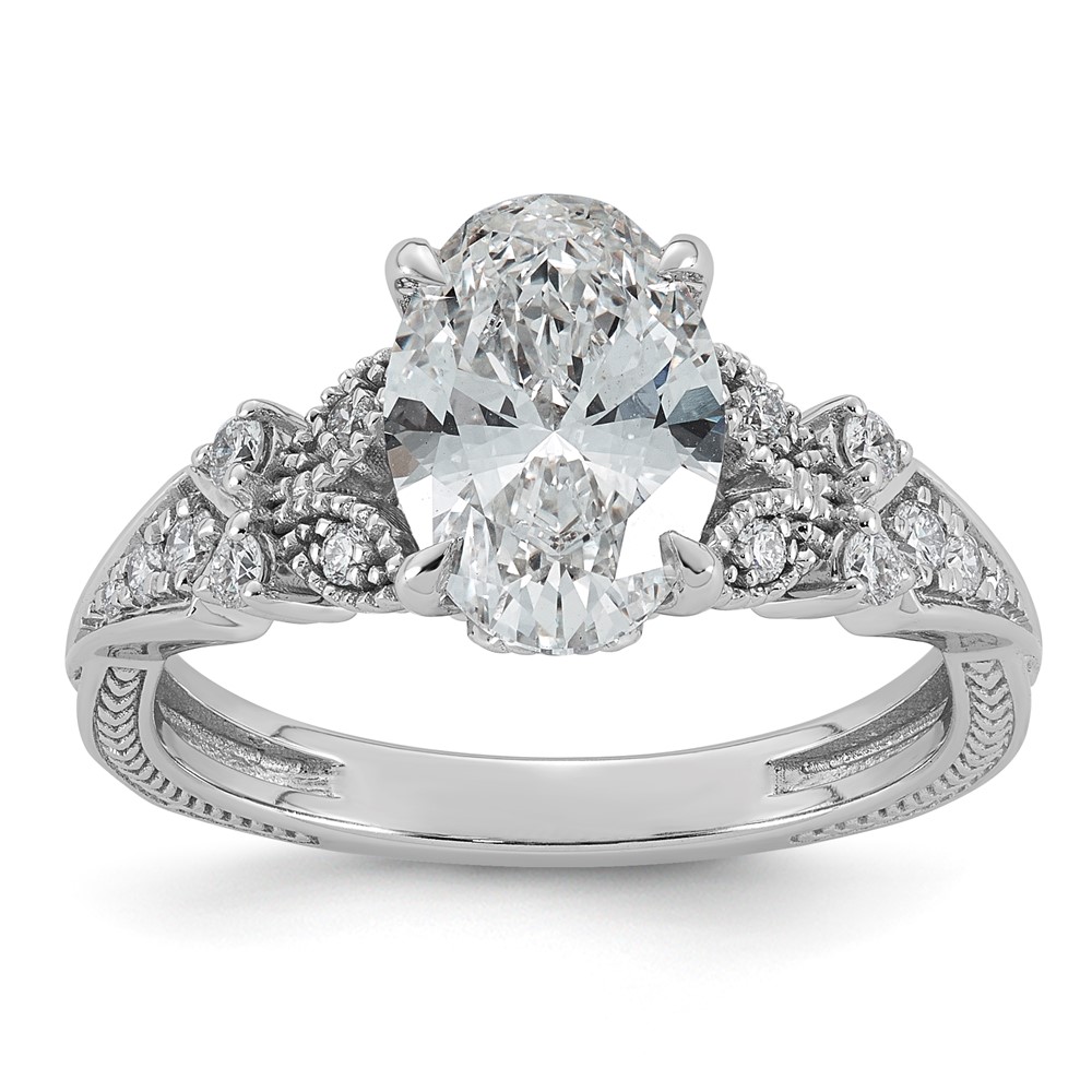 14K White Gold Certified Oval Center Lab Grown Diamond VS+ F+ Engagement Ring