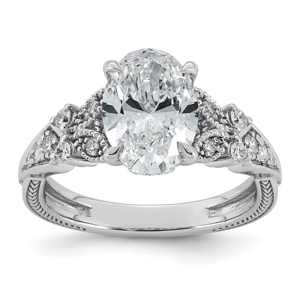 14K White Gold Certified Oval Center Lab Grown Diamond VS+ F+ Engagement Ring