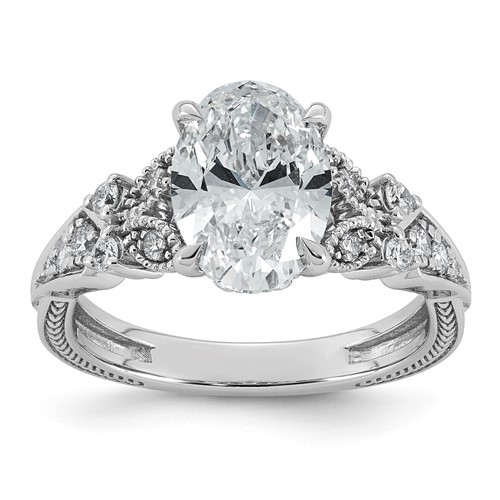 14K White Gold Certified Oval Center Lab Grown Diamond VS+ F+ Engagement Ring
