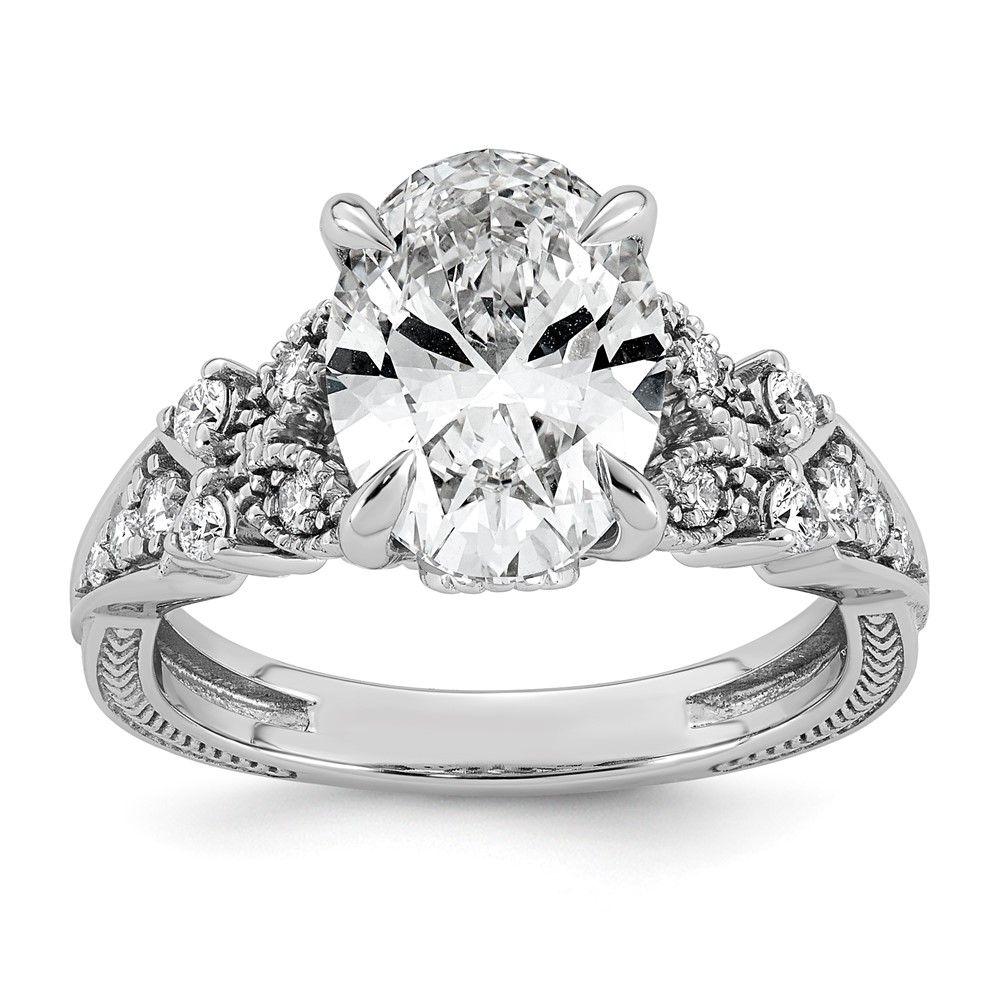 14K White Gold Certified Oval Center Lab Grown Diamond VS+ F+ Engagement Ring