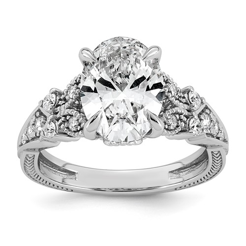 14K White Gold Certified Oval Center Lab Grown Diamond VS+ F+ Engagement Ring
