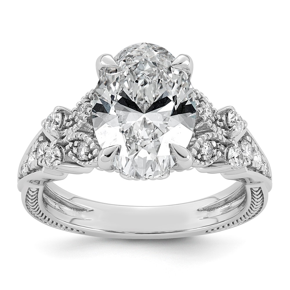 14K White Gold Certified Oval Center Lab Grown Diamond VS+ F+ Engagement Ring