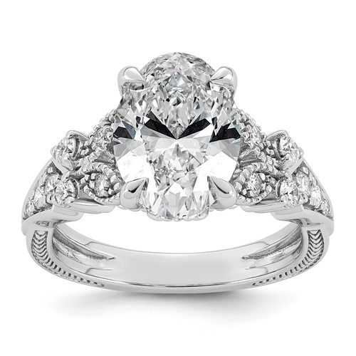 14K White Gold Certified Oval Center Lab Grown Diamond VS+ F+ Engagement Ring