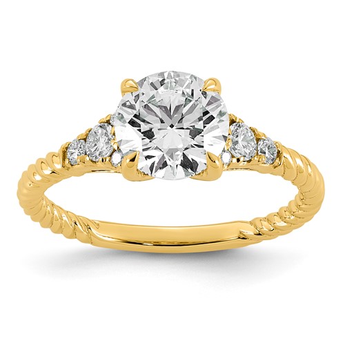 14K Yellow Gold 1.75 Carat Certified Lab Grown Diamond VS+ F+ Round Center Complete Twisted Engagement Ring