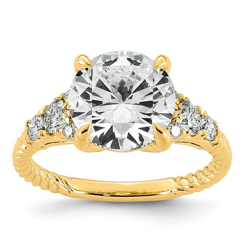 14K Yellow Gold 4 Carat Certified Lab Grown Diamond VS+ F+ Round Center Complete Twisted Engagement Ring