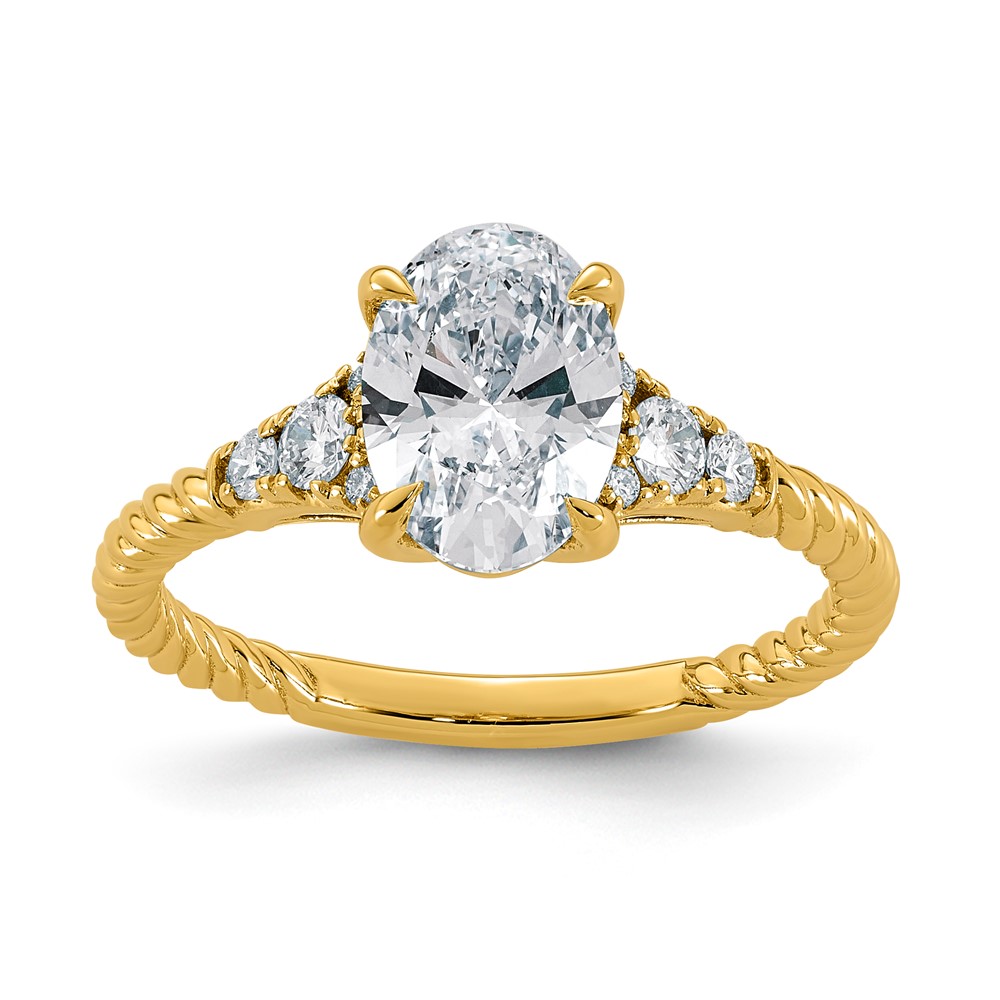 14K Yellow Gold 1.75 Carat Certified Lab Grown Diamond VS+ F+ Oval Center Fancy Twisted Complete Ring