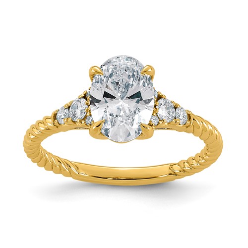 14K Yellow Gold 1.75 Carat Certified Lab Grown Diamond VS+ F+ Oval Center Fancy Twisted Complete Ring