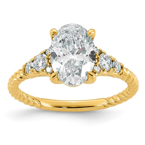 14K Yellow Gold 2.33 Carat Certified Lab Grown Diamond VS+ F+ Oval Center Fancy Twisted Complete Ring