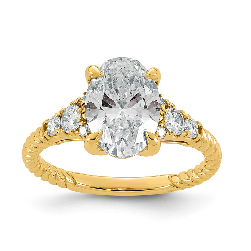 14K Yellow Gold 2.88 Carat Certified Lab Grown Diamond VS+ F+ Oval Center Fancy Twisted Complete Ring