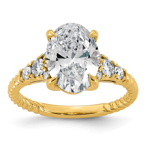 14K Yellow Gold 3.50 Carat Certified Lab Grown Diamond VS+ F+ Oval Center Fancy Twisted Complete Ring