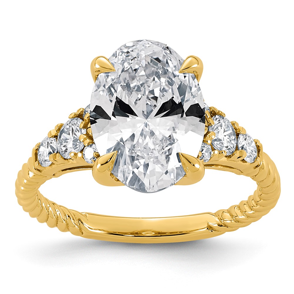 14K Yellow Gold 4 Carat Certified Lab Grown Diamond VS+ F+ Oval Center Fancy Twisted Complete Ring