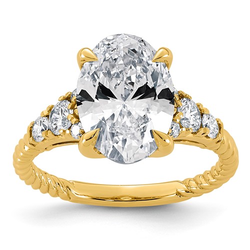 14K Yellow Gold 4 Carat Certified Lab Grown Diamond VS+ F+ Oval Center Fancy Twisted Complete Ring